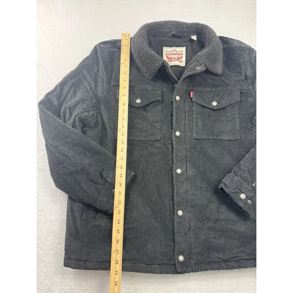 Levis Jacket Mens 2XL All Black Corduroy Fleece Sherpa Trucker Coat Heavyweight